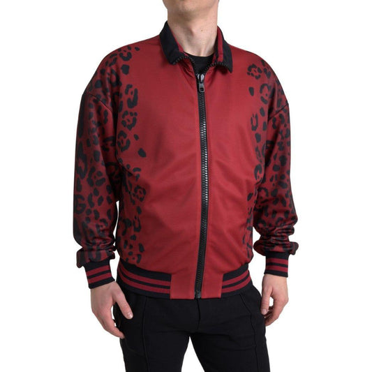 Dolce & Gabbana Red Leopard Print Bomber Jacket red-leopard-polyester-bomber-full-zip-jacket