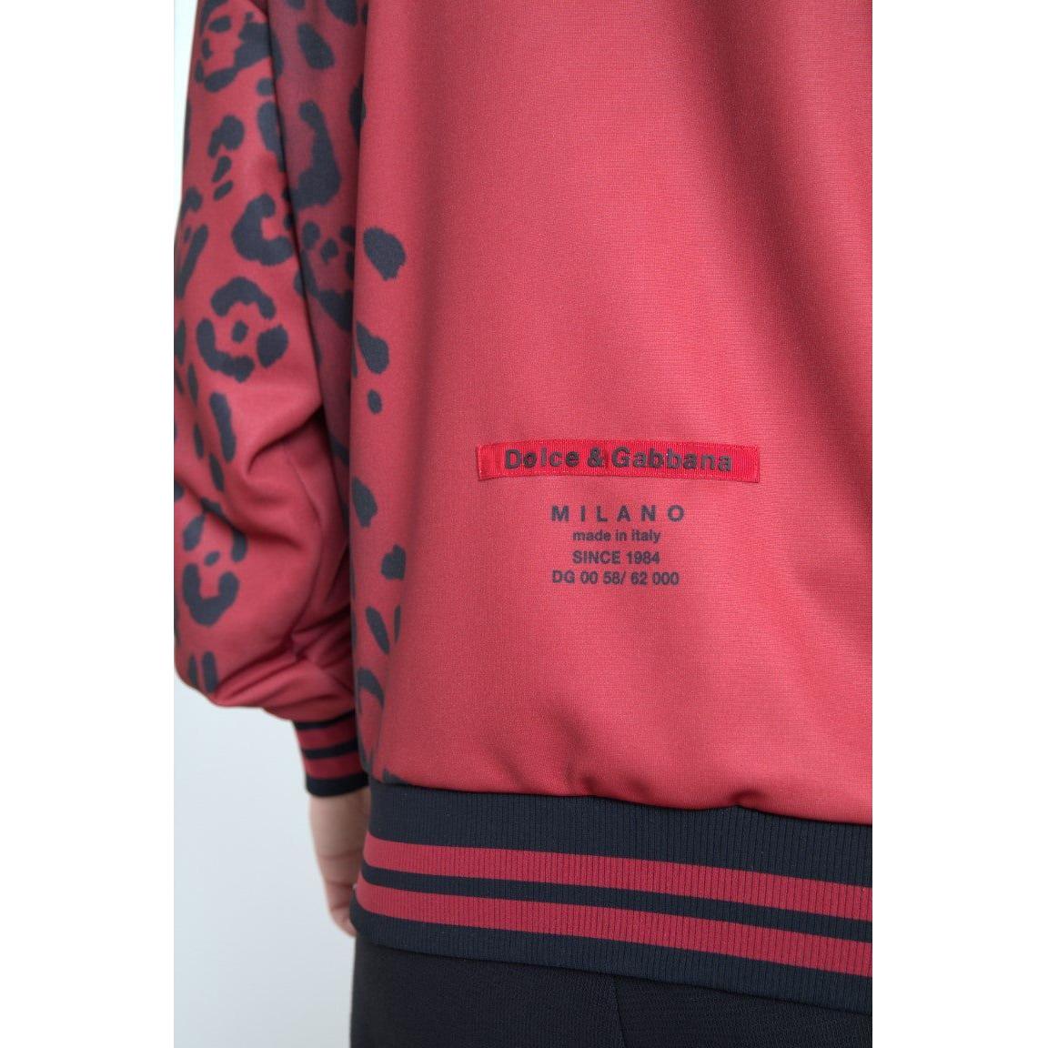 Dolce & Gabbana Red Leopard Print Bomber Jacket red-leopard-polyester-bomber-full-zip-jacket
