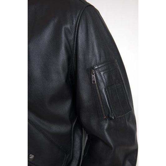 Dolce & Gabbana Elegant Black Leather Bomber Jacket black-leather-blouson-full-zip-bomber-jacket