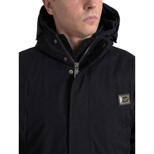 Dolce & Gabbana Elegant Black Hooded Trench Coat black-hooded-parka-cotton-trench-coat-jacket