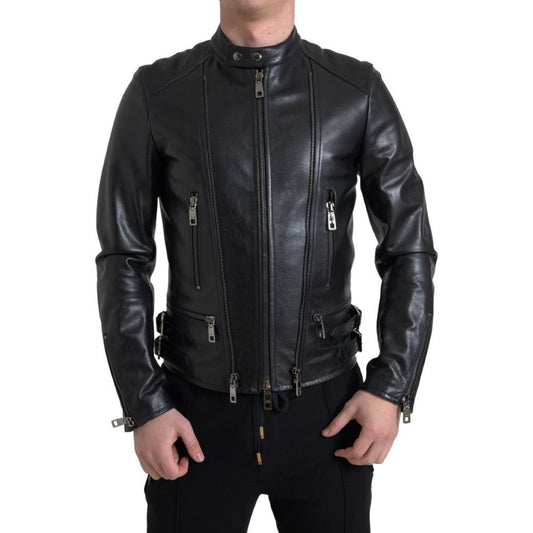 Dolce & Gabbana Sleek Black Leather Biker Jacket black-leather-zipper-coat-men-jacket 465A7947-Medium-c00bf71f-41a.jpg