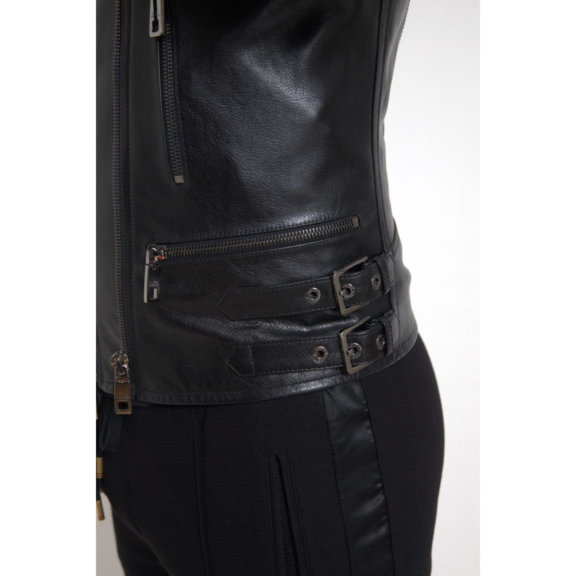 Dolce & Gabbana Sleek Black Leather Biker Jacket black-leather-zipper-coat-men-jacket