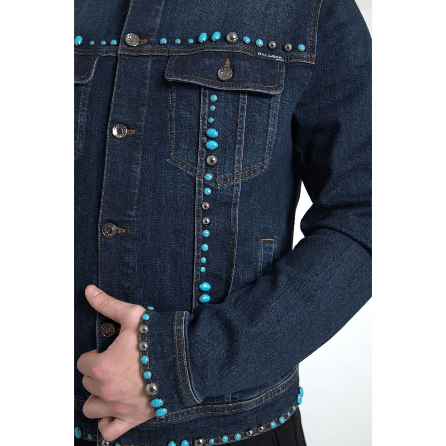 Dolce & Gabbana Embellished Turquoise Denim Jacket blue-denim-turquoise-stones-studded-jacket