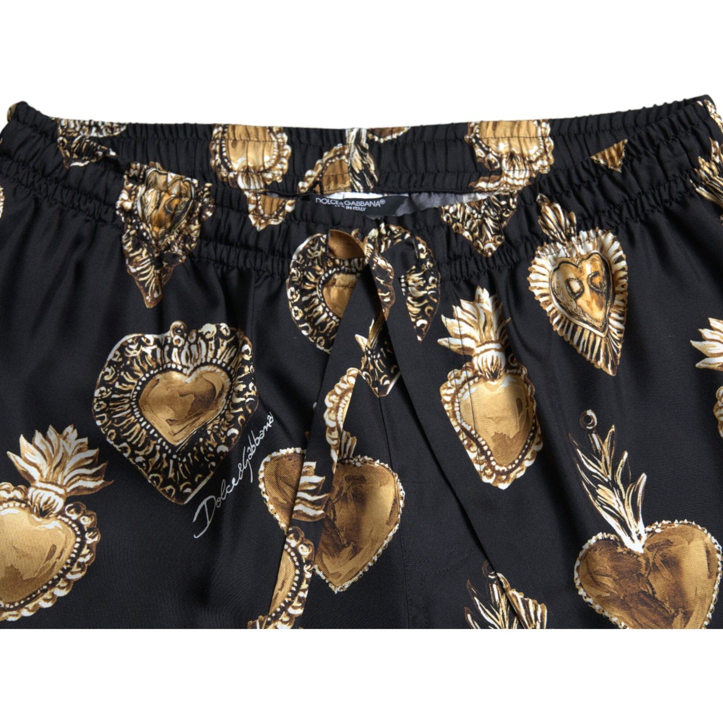 Dolce & Gabbana Chic Heart Print Silk Pajama Pants black-heart-print-silk-men-pajama-pants
