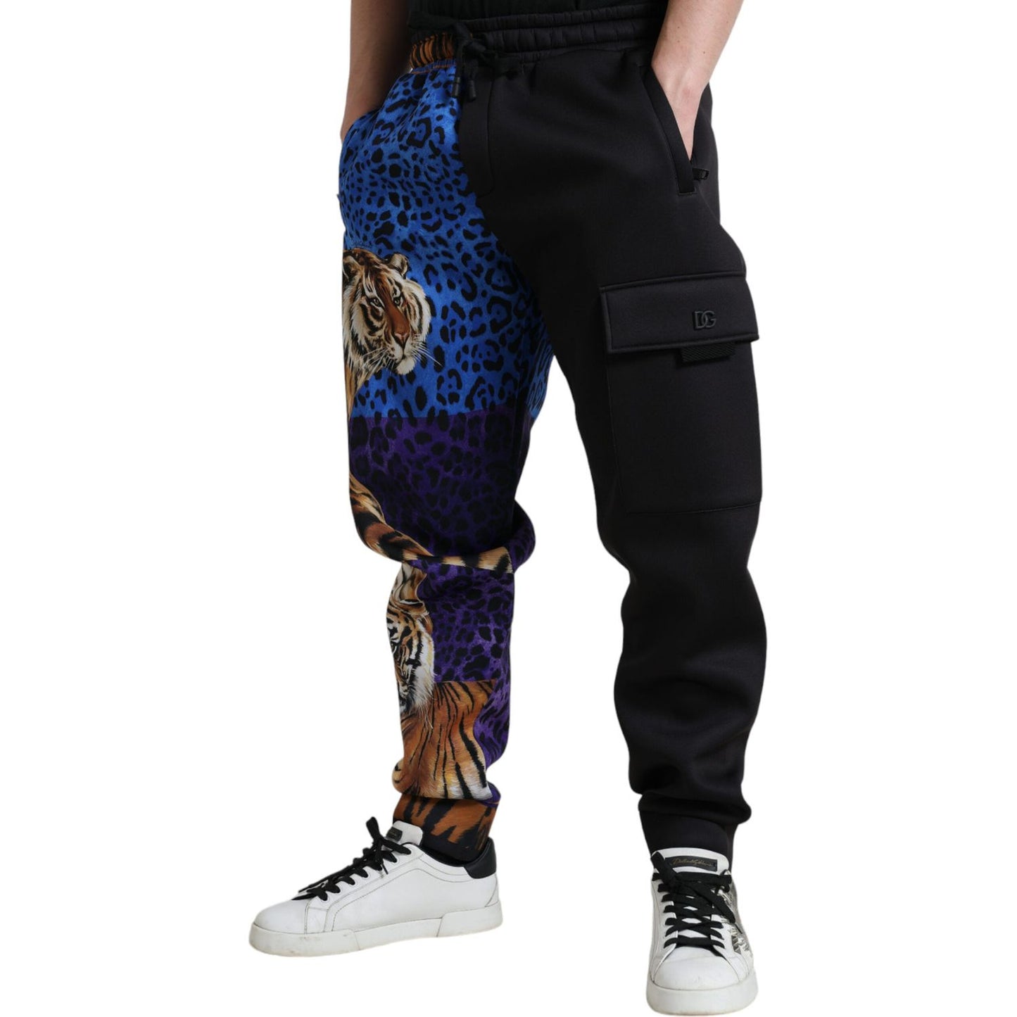 Dolce & Gabbana Elegant Tiger Print Joggers black-tiger-print-cargo-jogger-pants