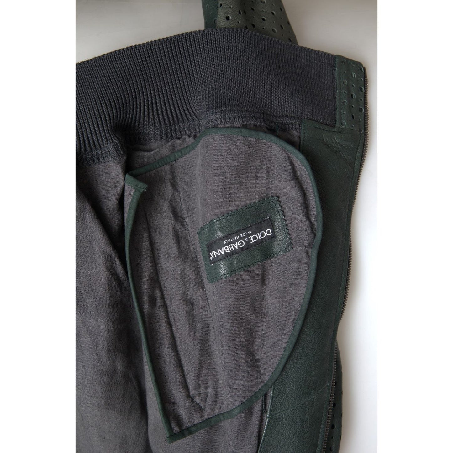 Dolce & Gabbana Emerald Green Goatskin Bomber Jacket green-perforated-leather-bomber-jacket 465A8132-Large-6c942b6d-a9c.jpg