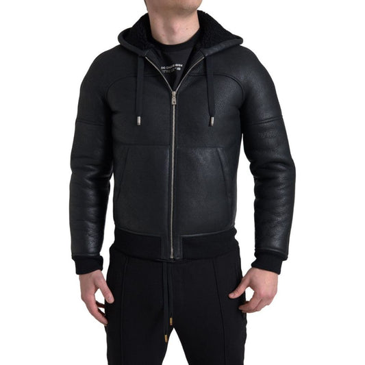 Dolce & GabbanaElegant Black Leather Full Zip HoodieMcRichard Designer Brands£2069.00