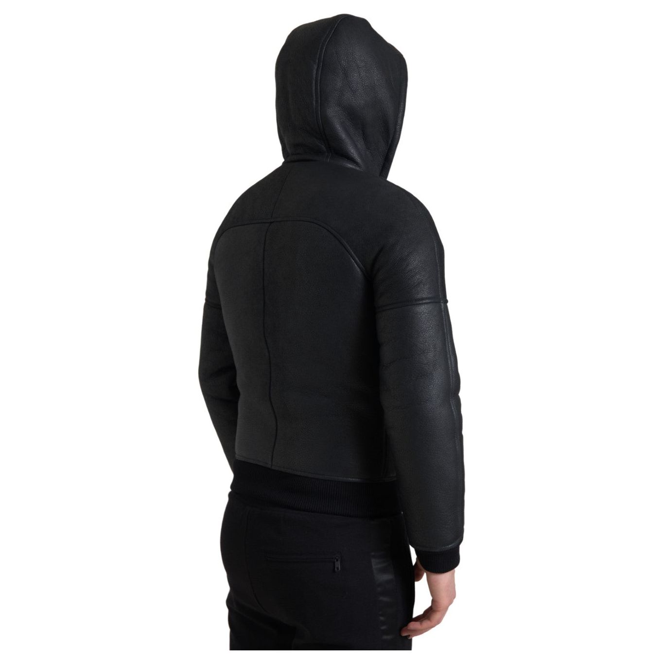 Dolce & Gabbana Elegant Black Leather Full Zip Hoodie black-leather-full-zip-hooded-men-jacket-1