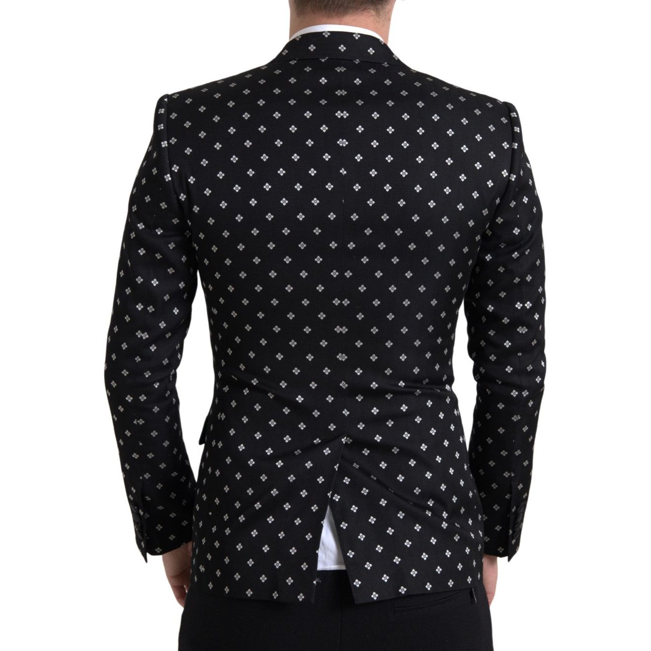 Dolce & Gabbana Elegant Geometric Patterned Slim Blazer black-slim-fit-double-breasted-blazer