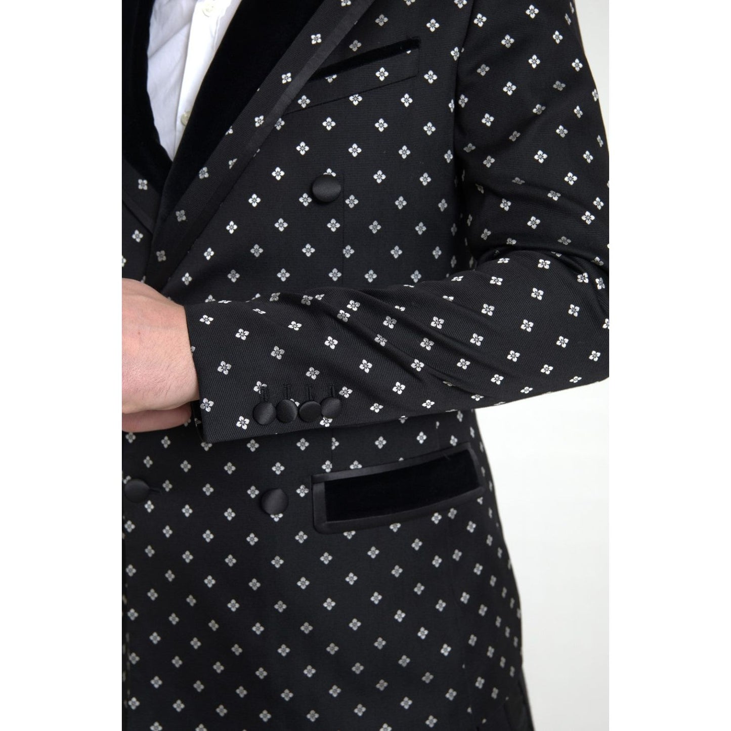 Dolce & Gabbana Elegant Geometric Patterned Slim Blazer black-slim-fit-double-breasted-blazer