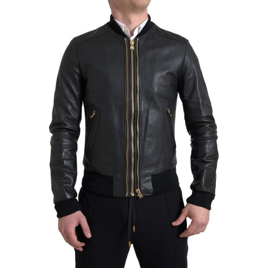 Dolce & Gabbana Elegant Black Leather Biker Jacket black-leather-blouson-full-zip-bomber-jacket-2 465A8204-Medium-9ea75259-f68_a1634499-1d68-465d-963f-055af646d3b7.jpg