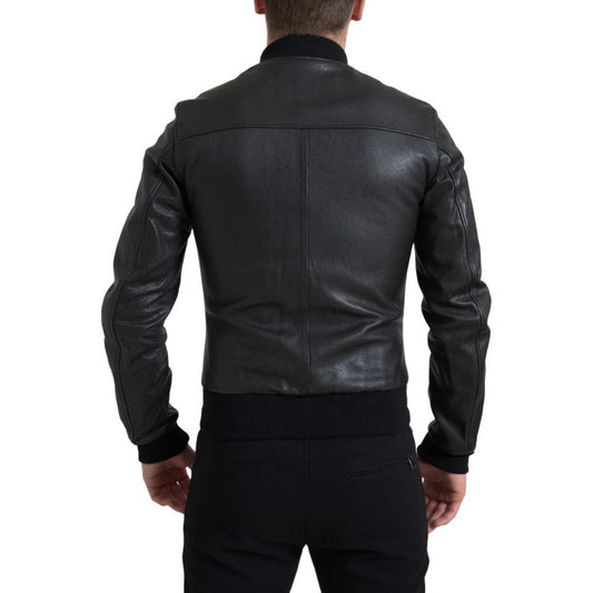 Dolce & Gabbana Elegant Black Leather Biker Jacket black-leather-blouson-full-zip-bomber-jacket-2