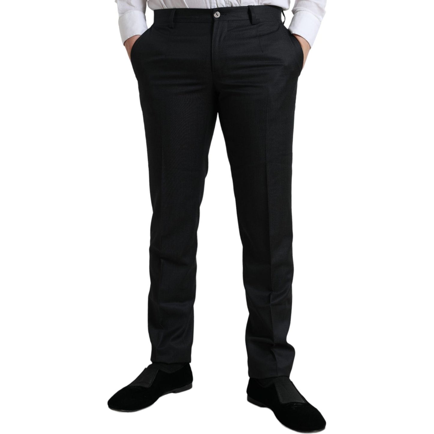 Dolce & Gabbana Elegant Slim Fit Dress Pants black-slim-cotton-formal-dress-pants