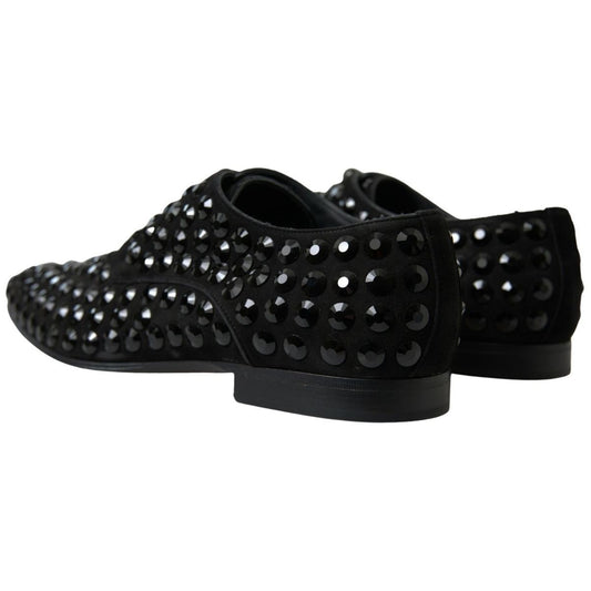 Dolce & Gabbana Sleek Black Suede Derby Formal Shoes black-suede-leather-crystal-shoes