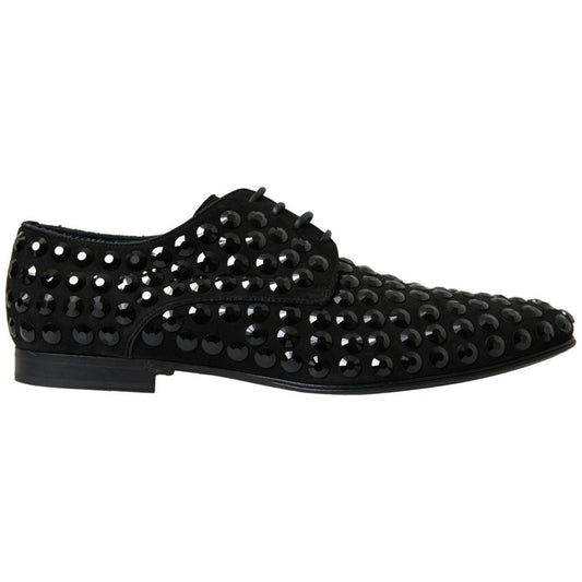 Dolce & Gabbana Sleek Black Suede Derby Formal Shoes black-suede-leather-crystal-shoes