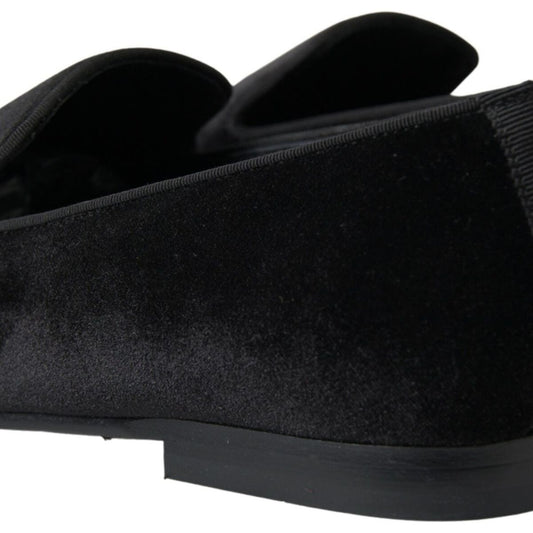 Dolce & Gabbana Elegant Velvet Black Loafers for Men black-velvet-loafers-formal-shoes