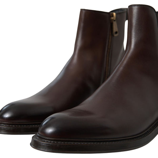 Dolce & Gabbana | Brown Leather Chelsea Mens Boots Shoes | McRichard Designer Brands
