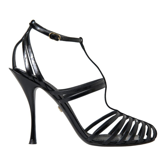 Dolce & Gabbana Elegant Black Leather Stiletto Sandals black-stiletto-high-heels-sandals