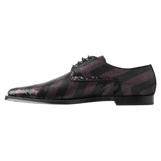 Dolce & Gabbana Elegant Sequin Embellished Derby Shoes black-bordeaux-sequin-chevron-men-derby-shoes