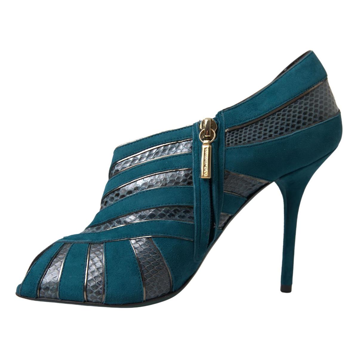 Dolce & Gabbana Chic Blue Peep Toe Stiletto Ankle Booties blue-teal-snakeskin-peep-toe-ankle-booties-shoes