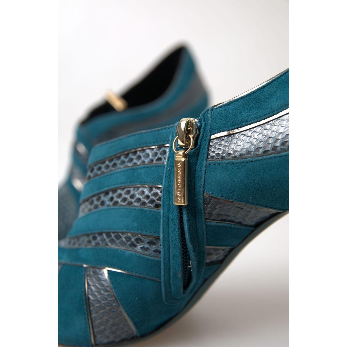 Dolce & Gabbana Chic Blue Peep Toe Stiletto Ankle Booties blue-teal-snakeskin-peep-toe-ankle-booties-shoes
