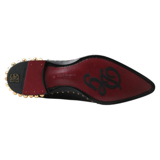 Dolce & Gabbana Elegant Studded Derby Formal Shoes black-derby-gold-studded-leather-shoes