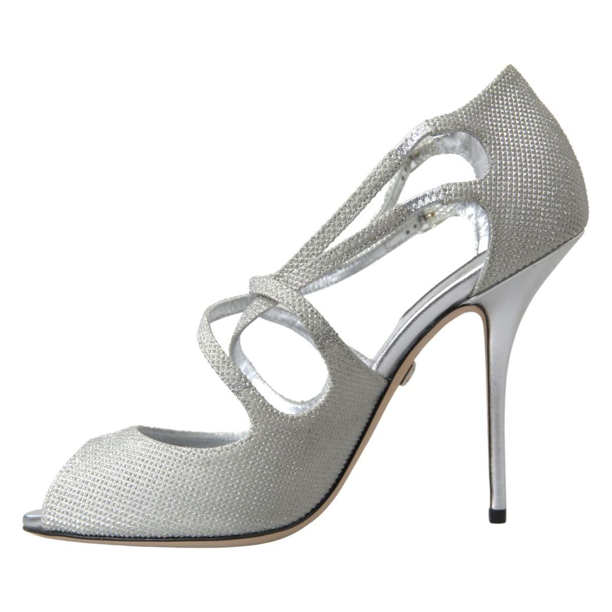 Dolce & Gabbana Elegant Shimmering Silver High-Heeled Sandals silver-shimmers-sandals-heel-pumps-shoes