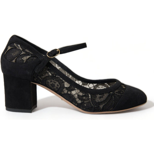 Dolce & Gabbana Elegant Suede Mary Jane Lace Heels black-mary-jane-taormina-lace-pumps-shoes