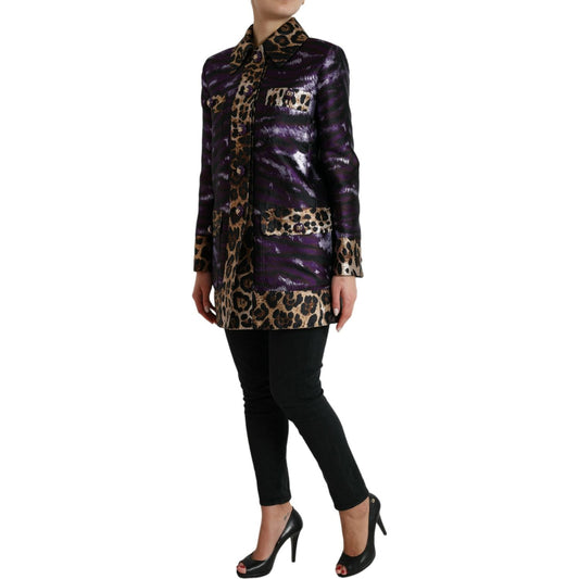 Dolce & Gabbana Exquisite Jacquard Trench With Tiger Motif purple-lame-jacquard-tiger-print-coat-jacket