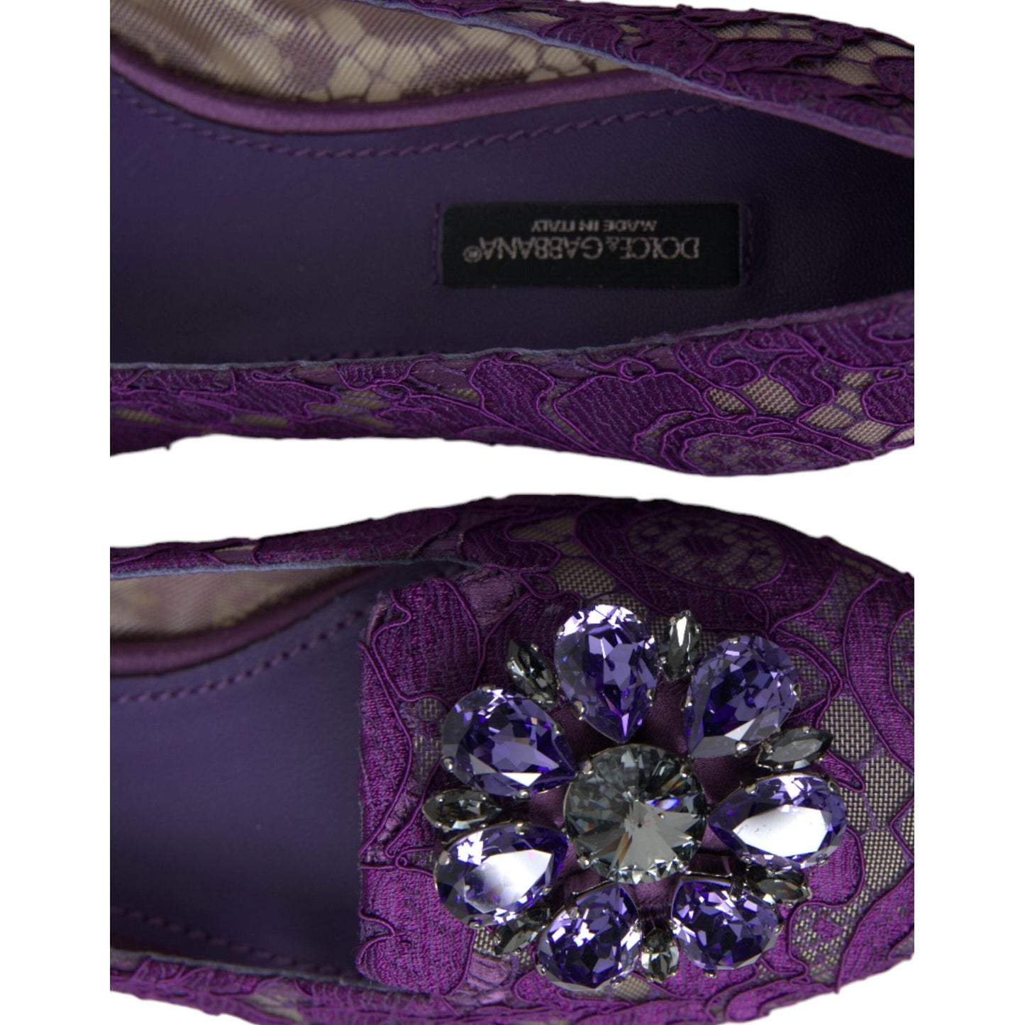 Dolce & Gabbana Elegant Floral Lace Vally Flat Shoes purple-vally-taormina-lace-crystals-flats-shoes