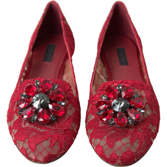Dolce & Gabbana Elegant Floral Lace Vally Flats red-vally-taormina-lace-crystals-flats-shoes