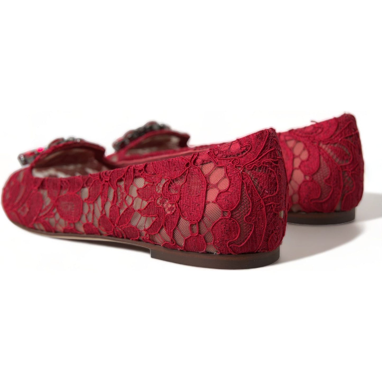 Dolce & Gabbana Elegant Floral Lace Vally Flats red-vally-taormina-lace-crystals-flats-shoes