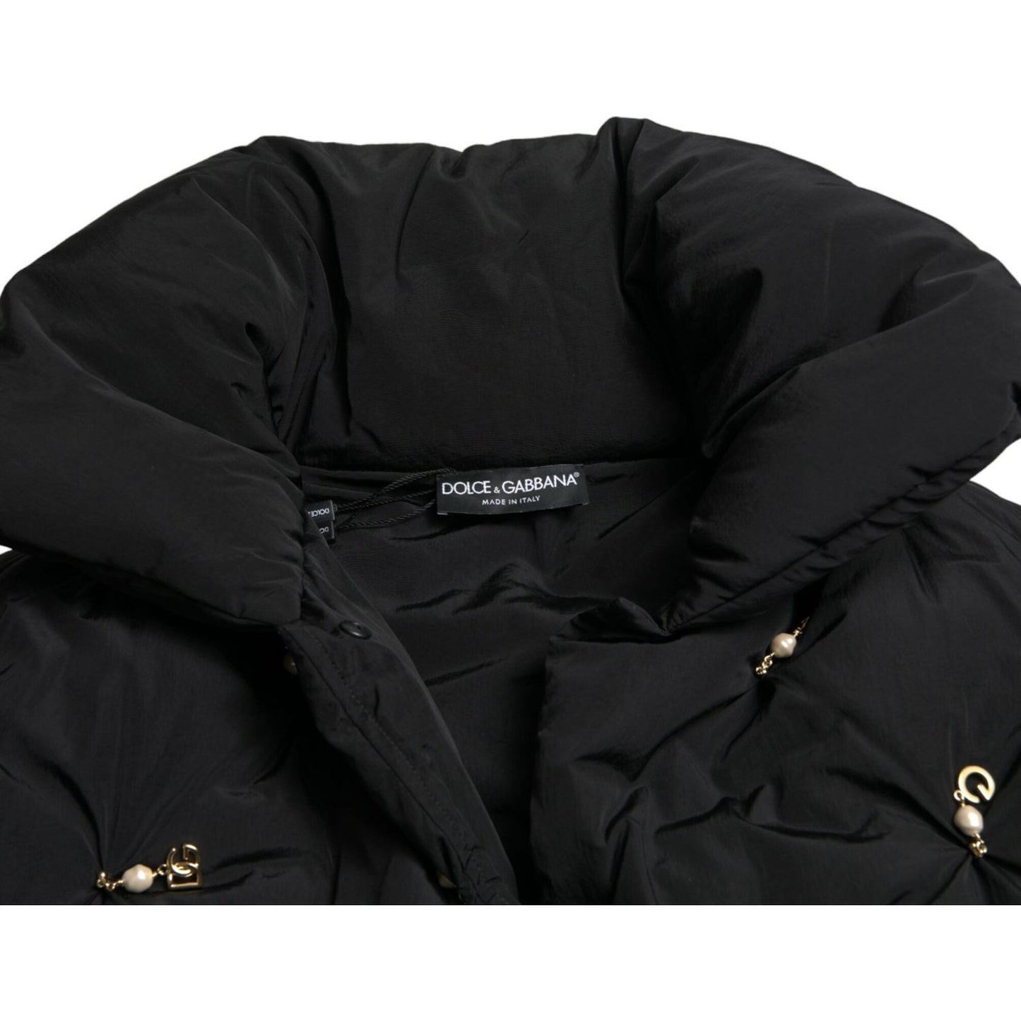 Dolce & Gabbana Elegant Quilted Jacket with Pearl Embellishment black-embellished-quilted-shell-bomber-jacket