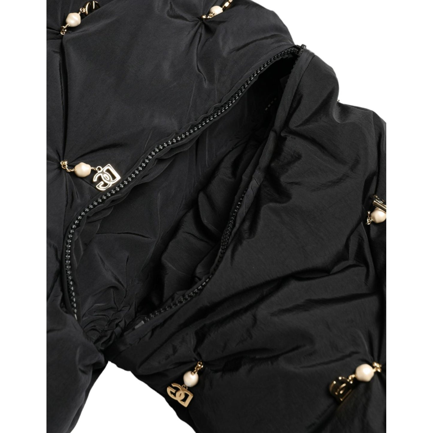 Dolce & Gabbana Elegant Quilted Jacket with Pearl Embellishment black-embellished-quilted-shell-bomber-jacket