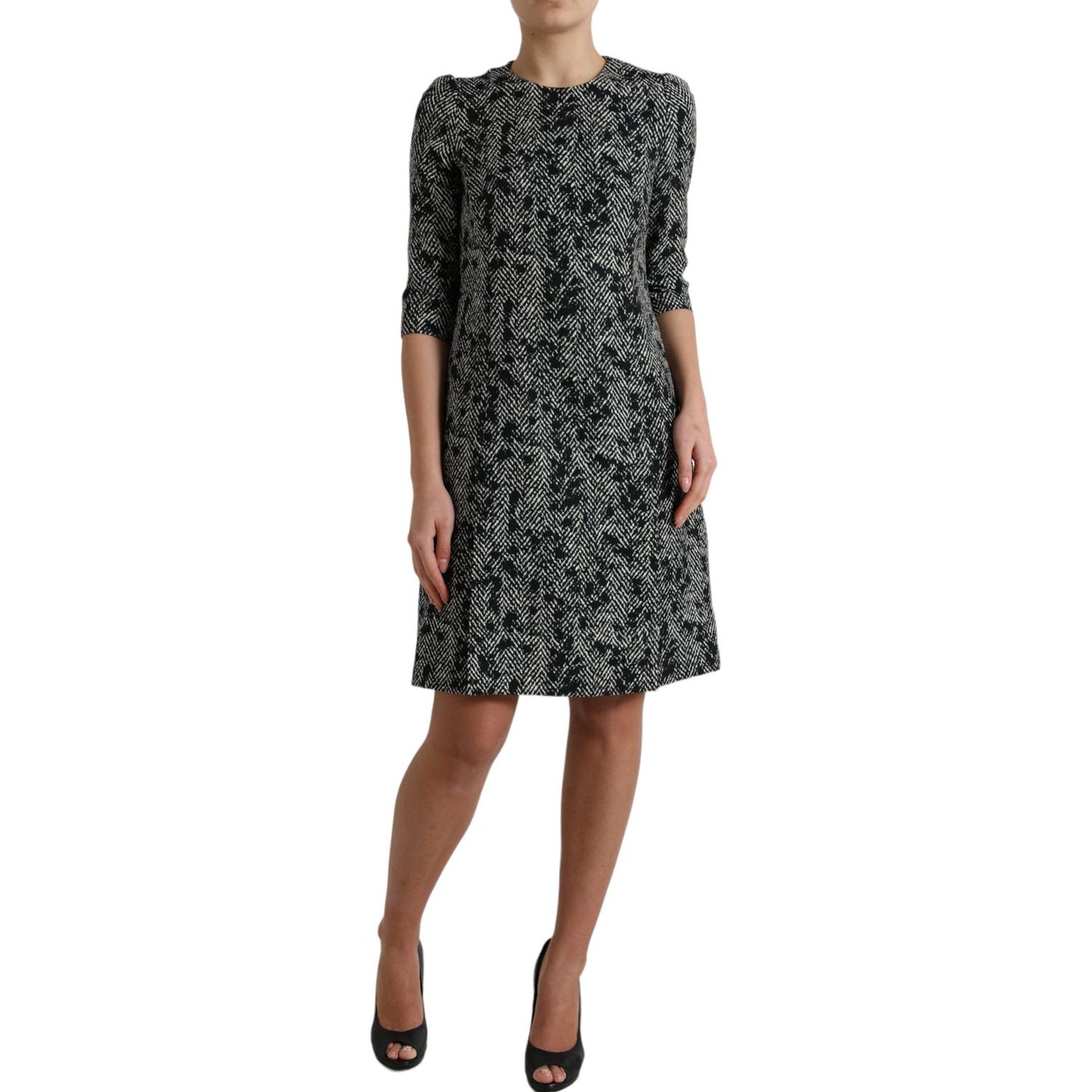Dolce & Gabbana Elegant Chevron Shift Mini Dress black-chevron-polyester-shift-mini-dress