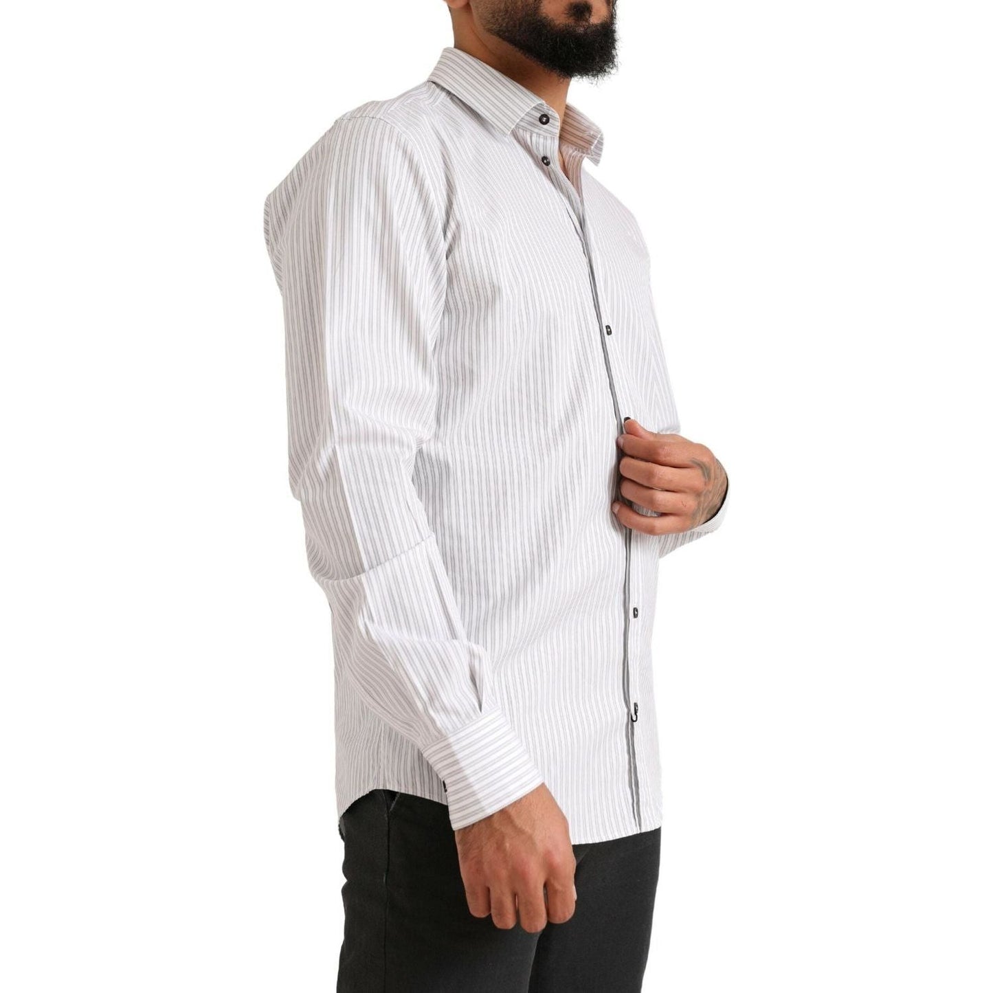 Dolce & Gabbana Elegant White Striped Cotton Dress Shirt white-martini-cotton-stripe-dress-formal-shirt