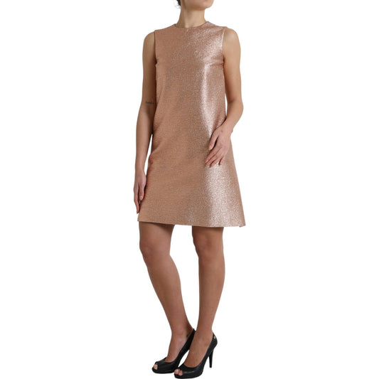 Dolce & Gabbana Elegant Pink Metallic Shift Mini Dress pink-jacquard-sleeveless-shift-mini-dress