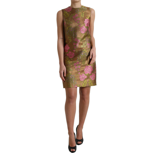 Dolce & Gabbana Elegant Floral Shift Sleeveless Mini Dress brown-floral-jacquard-sleeveless-mini-dress