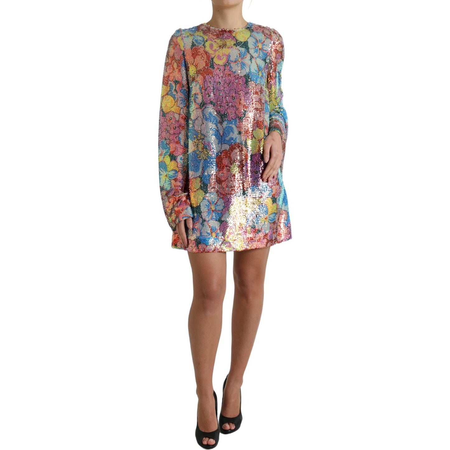 Dolce & Gabbana Elegant Floral Sequined Mini Dress multicolor-floral-sequined-shift-mini-dress
