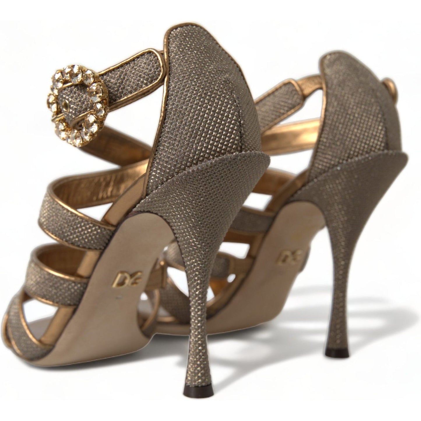 Dolce & Gabbana Bronze Crystal Stiletto Heels Sandals bronze-crystal-strap-heels-sandals-shoes