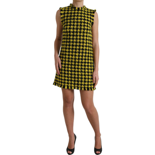 Dolce & Gabbana Houndstooth Knitted Chic Yellow Mini Skirt yellow-houndstooth-sleeveless-aline-mini-dress 465A9302-BG-37a35e8a-36f.jpg