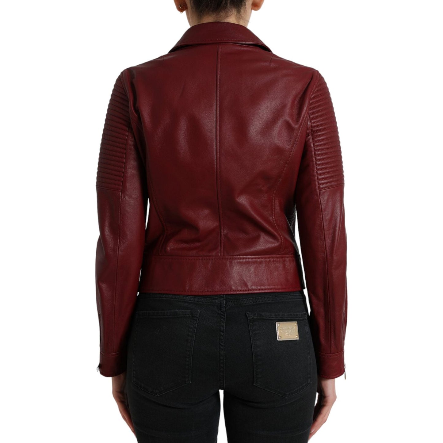 Dolce & Gabbana Bordeaux Biker Leather Jacket bordeaux-leather-biker-coat-lambskin-jacket