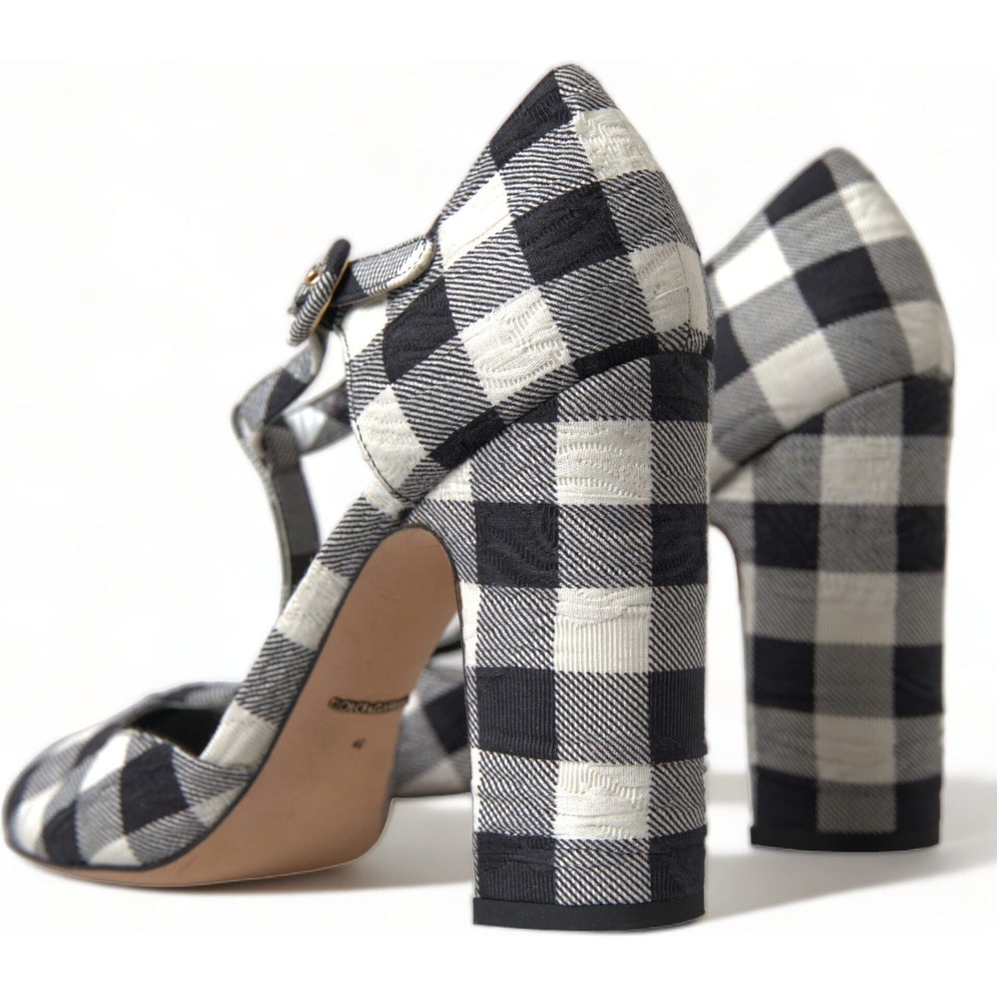 Dolce & Gabbana Chic Gingham T-Strap Pumps: Timeless Mary Jane Heels black-white-gingham-brocade-mary-janes-shoes