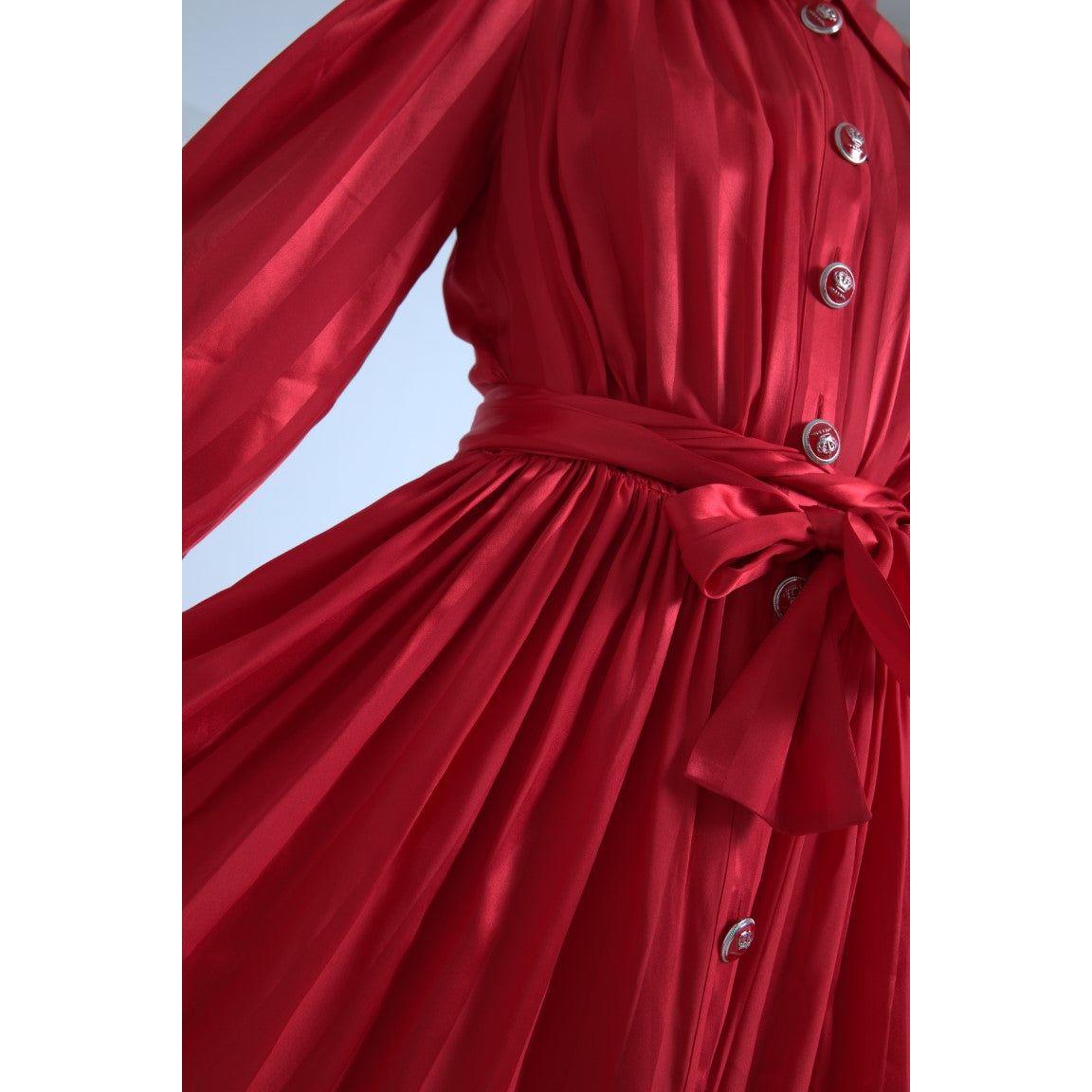 Dolce & Gabbana Elegant Red Silk Midi Dress with Button Detail red-satin-silk-button-down-belted-midi-dress
