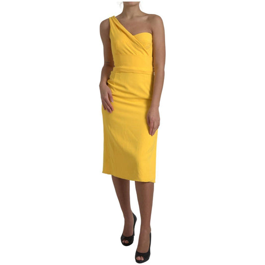 Dolce & Gabbana Elegant One Shoulder Midi Sundress yellow-one-shoulder-side-slit-midi-dress-1