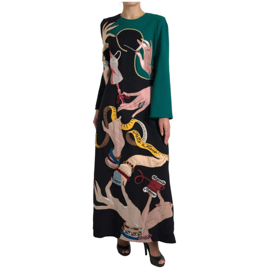 Dolce & Gabbana Elegant Multicolor Wool A-Line Dress multicolor-long-sleeves-a-line-maxi-dress