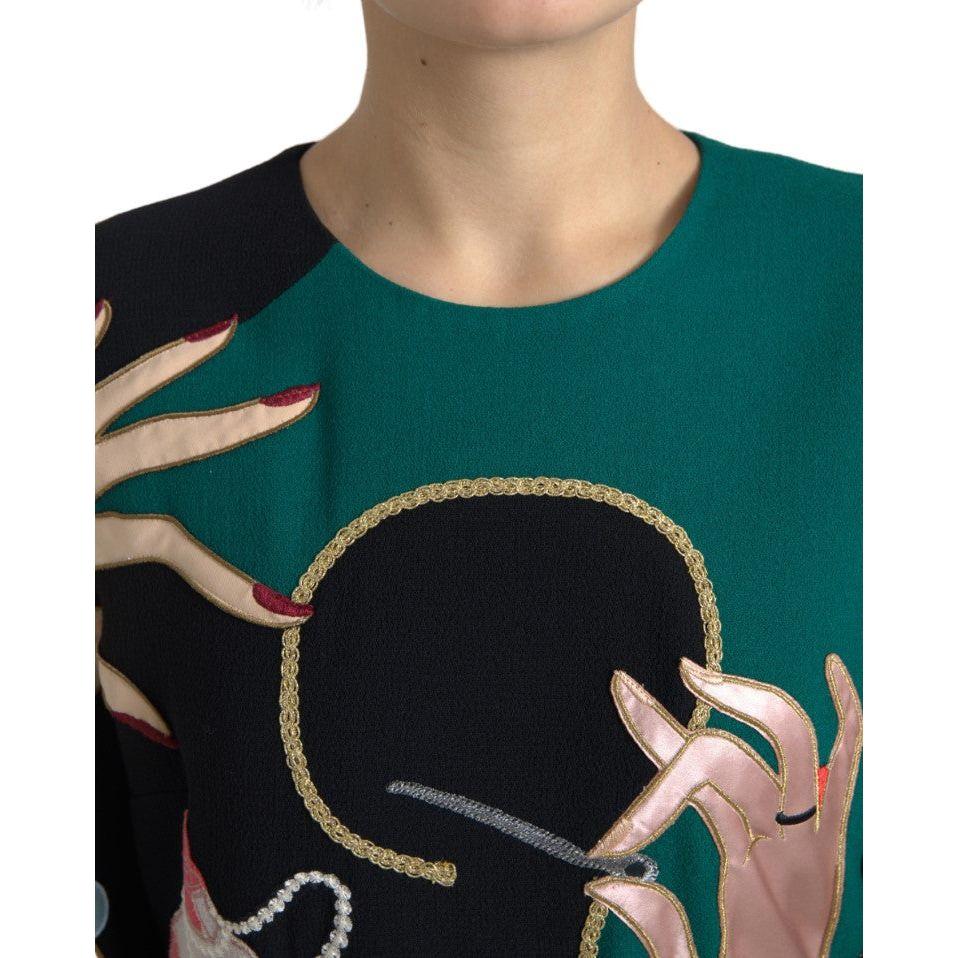 Dolce & Gabbana Elegant Multicolor Wool A-Line Dress multicolor-long-sleeves-a-line-maxi-dress