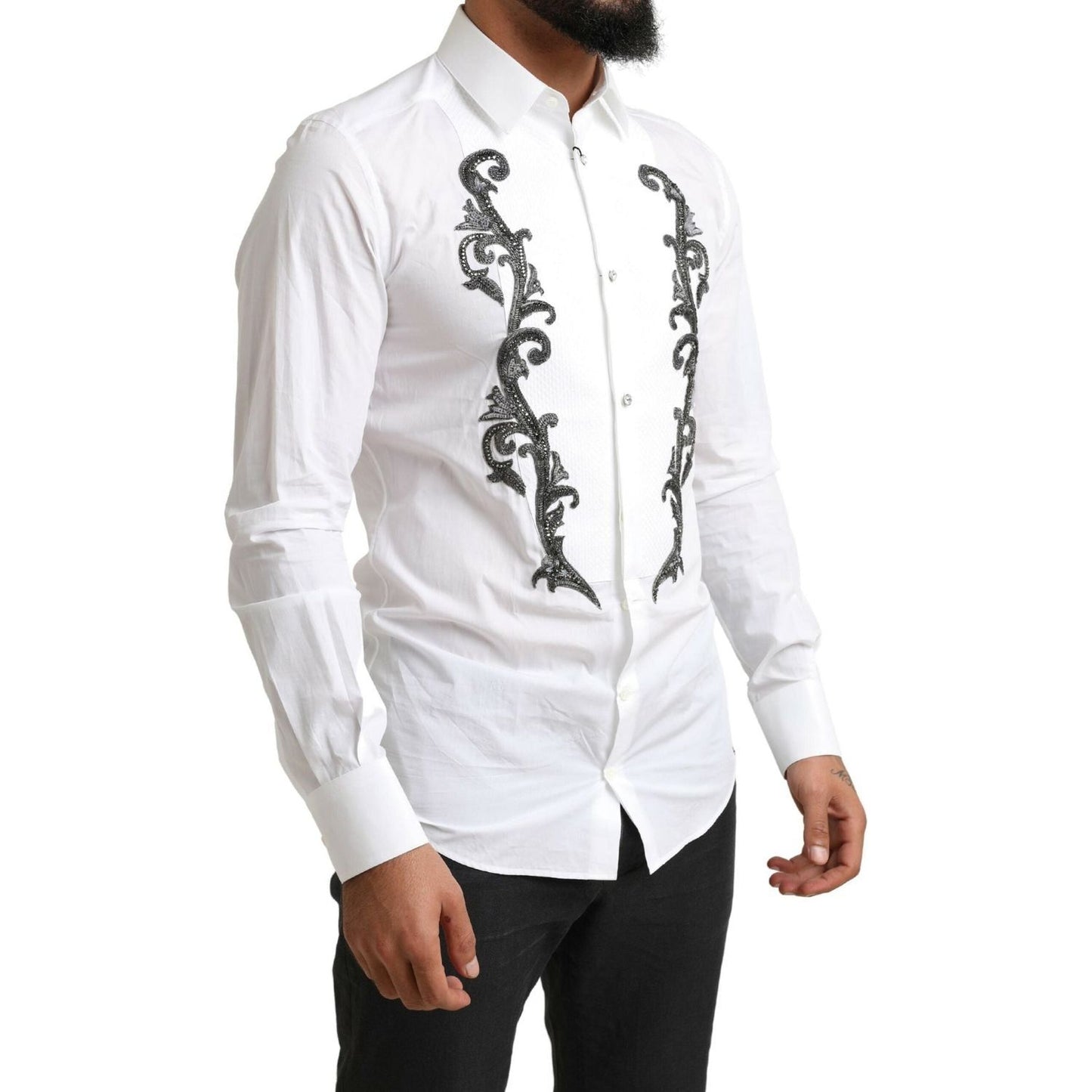 Dolce & Gabbana Italian Designer Slim Fit Tuxedo Shirt white-tuxedo-slim-fit-baroque-shirt