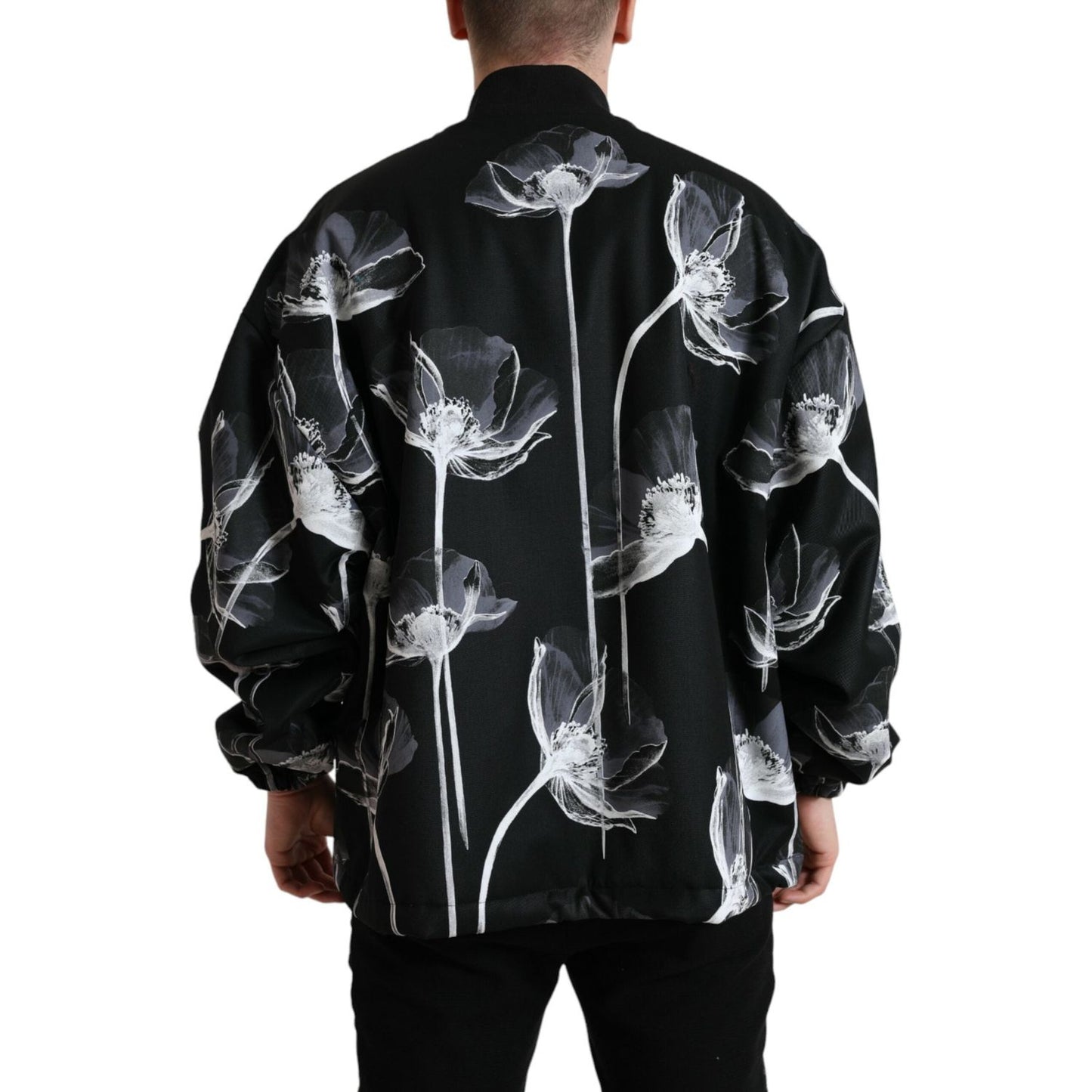 Dolce & Gabbana Elegant Floral-Print Bomber Jacket black-floral-print-wool-button-down-bomber-jacket