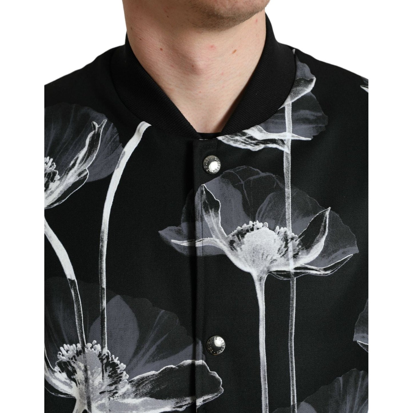 Dolce & Gabbana Elegant Floral-Print Bomber Jacket black-floral-print-wool-button-down-bomber-jacket
